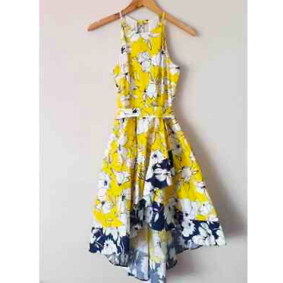 Petite Eliza J Floral Tie Waist Dress, Size 8P - Yellow - Picture 6 of 8